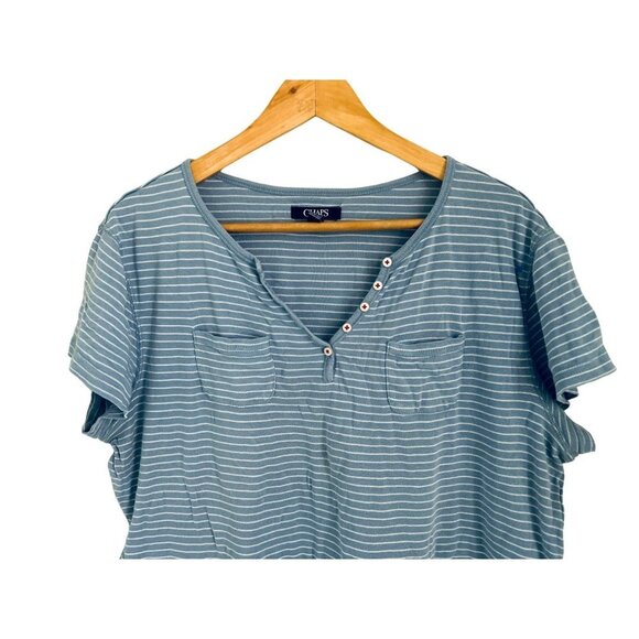 CHAPS Cotton Henley Light Blue Stripes Short Sleeve Size XLarge - Picture 2 of 5